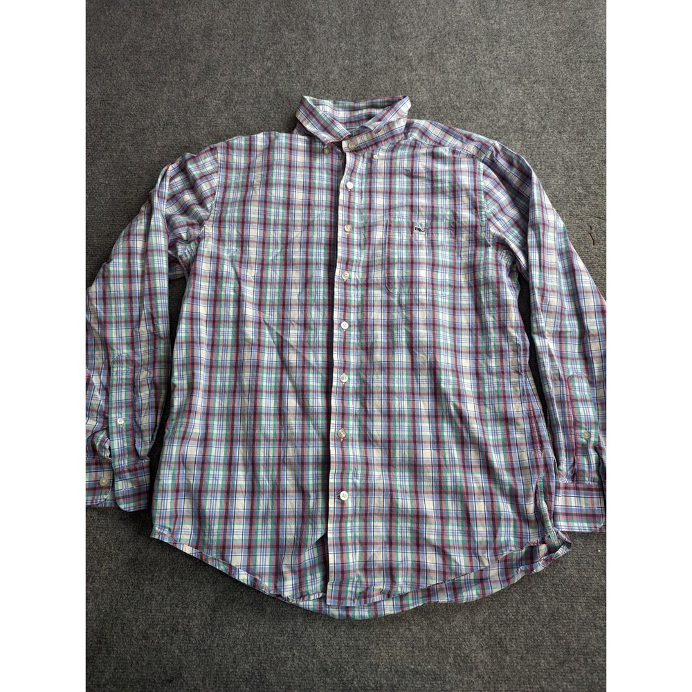 Vineyard Vines Flounder Plaid Tucker Shirt Mens( L) Slim Fit Button Up